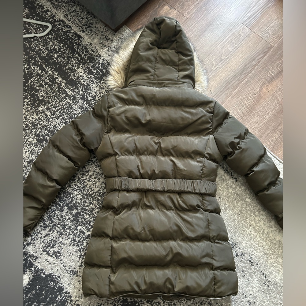 HanTon dark Olive Puffer Jacket with Faux Fur Hood - Picture 7 of 8